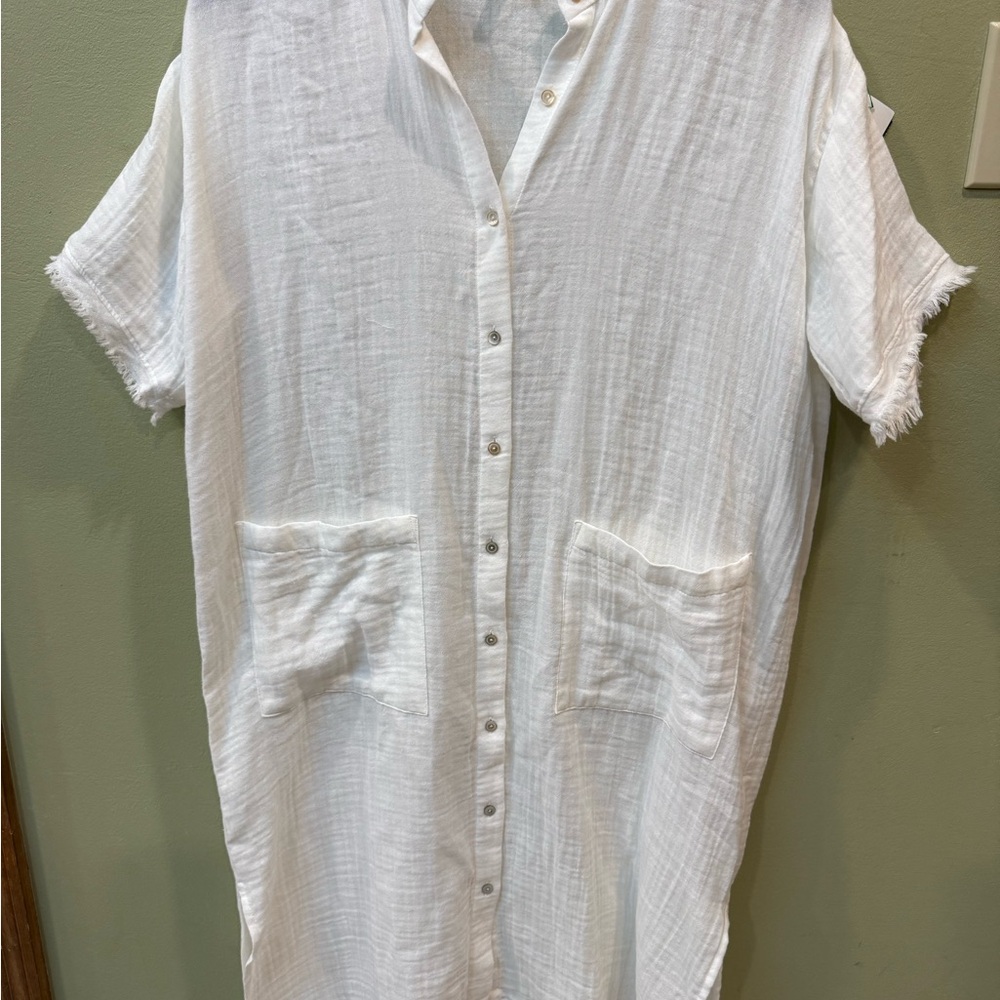 Eileen Fisher White Casual Button Down Dress